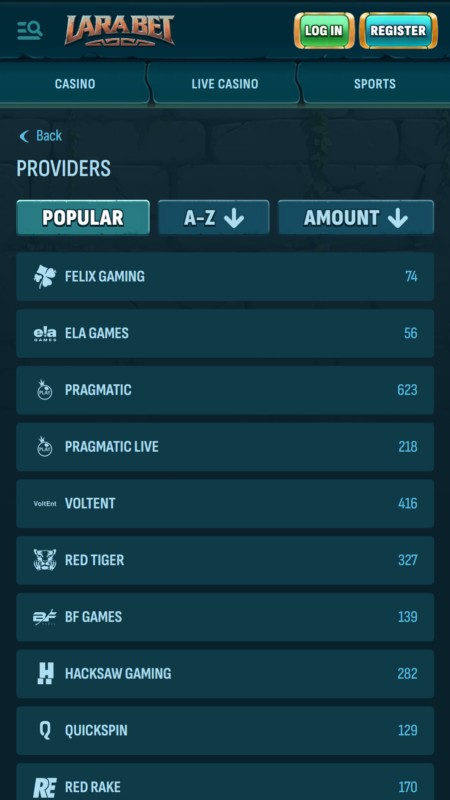 Larabet Провайдеры игр