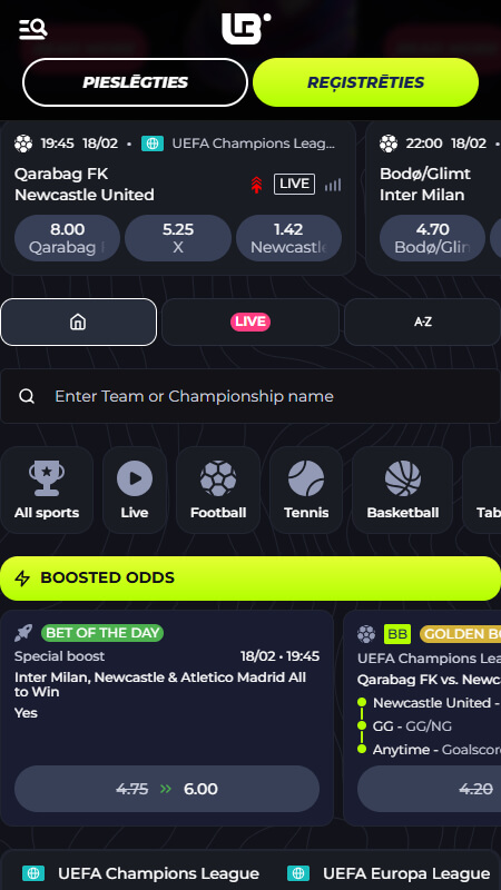 Lunubet bookmaker sports page
