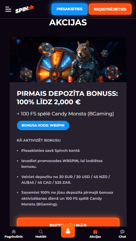 Spinch bonuss Latvia