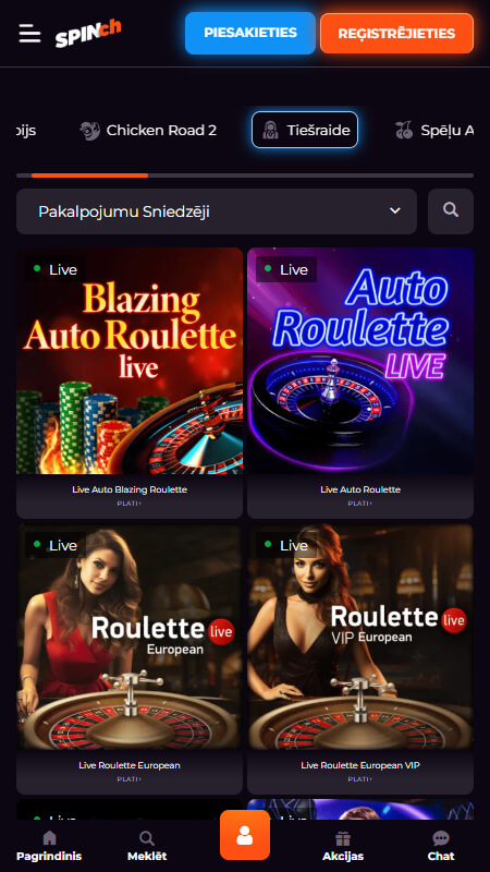Spinch live kazino spēles