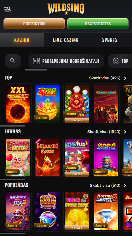 Wildsino kazino spēles Latvijā