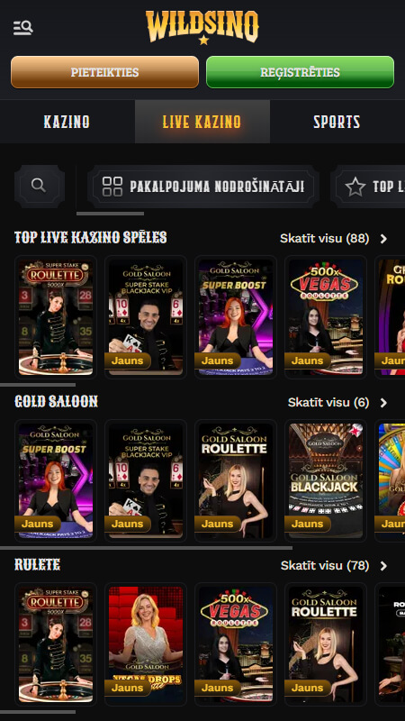 Wildsino live kazino Latvija