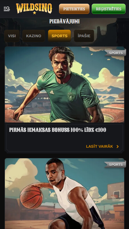 Wildsino sport bonuses Latvijā