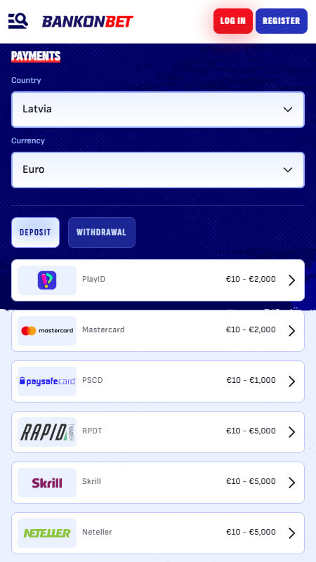 Bankonbet payment options