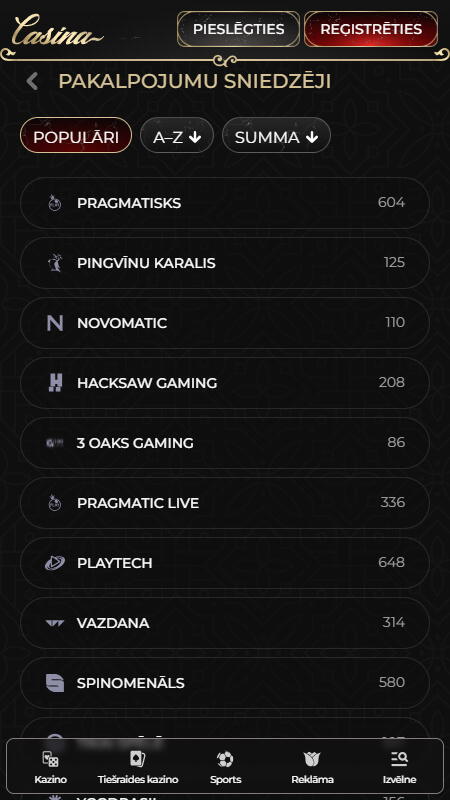 Casina kazino Spēļu izstrādātāji