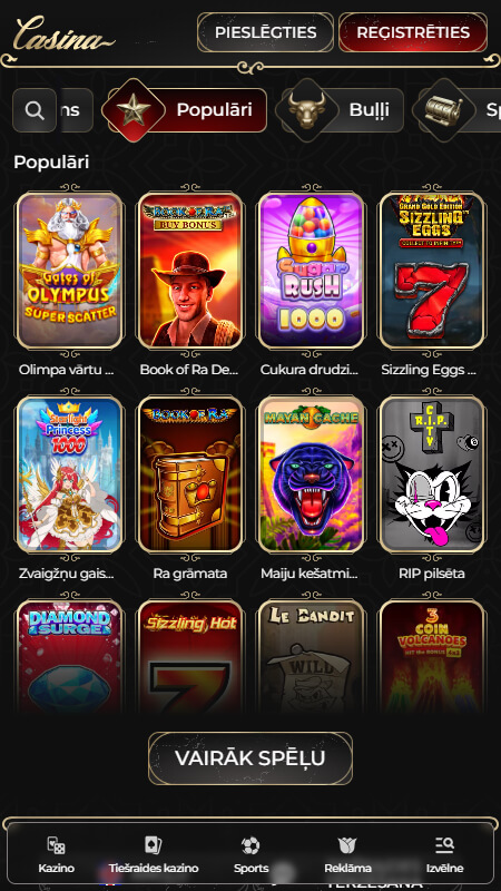 Casina kazino Populārākās spēles