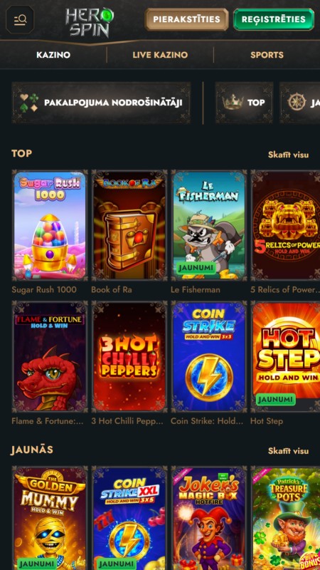 HeroSpin casino Spēles