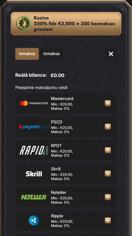 HeroSpin maksājumu metodes