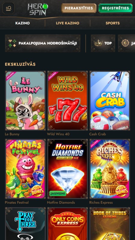 HeroSpin Ekskluzīvās spēles