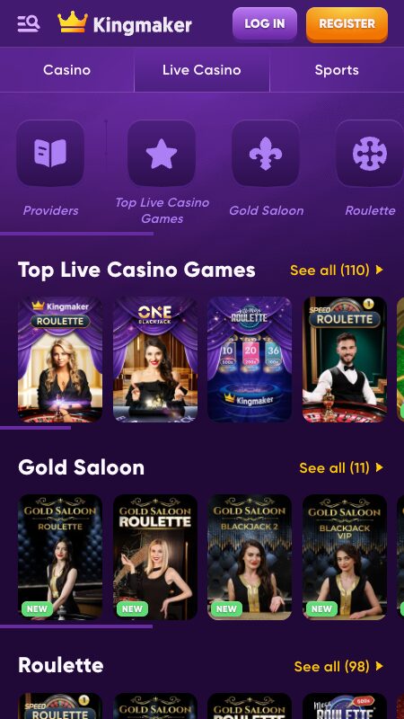 Интерфейс live-казино Kingmaker