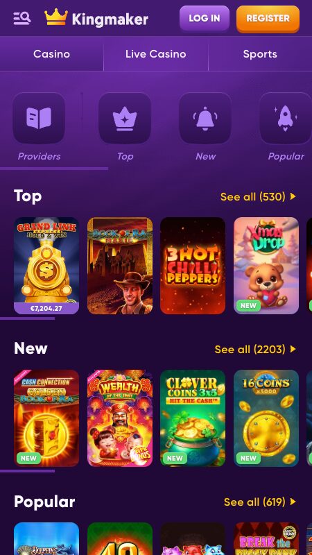 Интерфейс казино Kingmaker