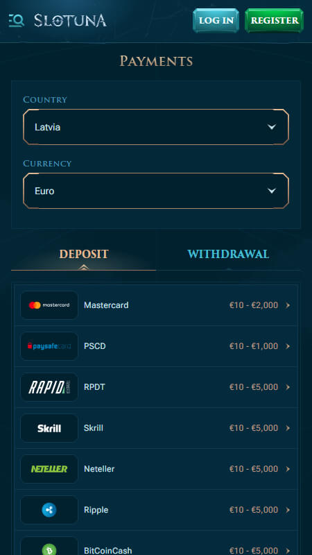 Slotuna deposit methods