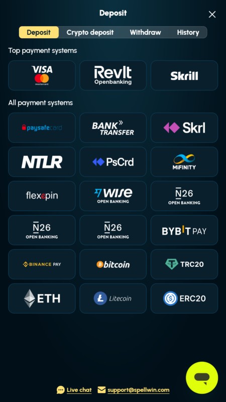 Spellwin deposit methods