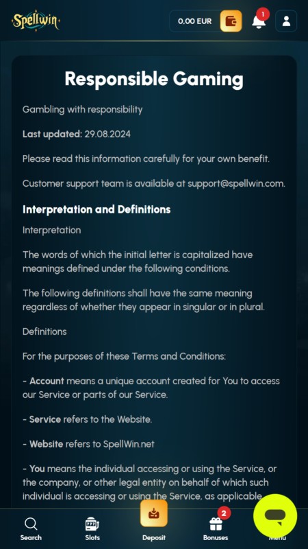 Spellwin responsible gambling