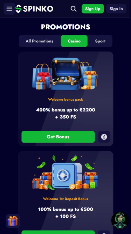 Spinko bonuses