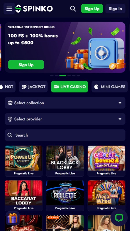 Spinko live casino