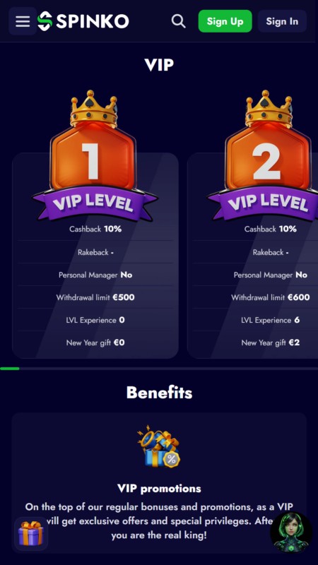 Spinko VIP program