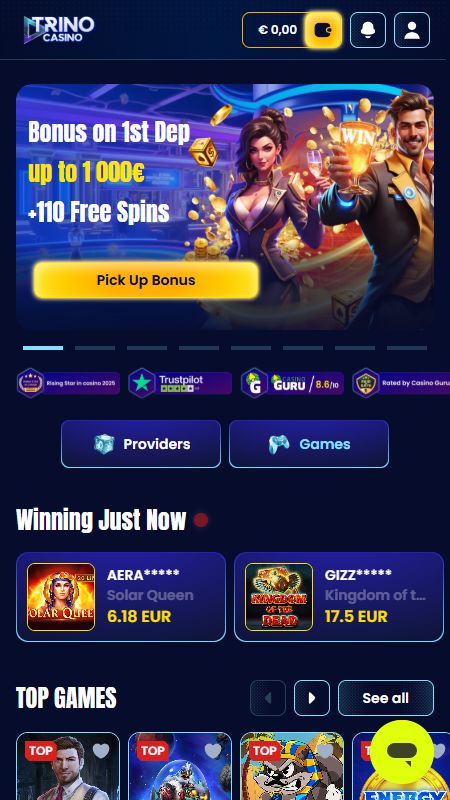 Tiešsaistes TrinoCasino mājas lapa