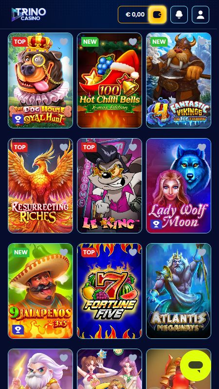 Tiešsaistes kazino sadaļa vietnē TrinoCasino