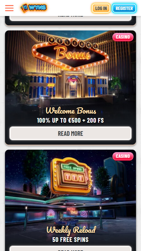 Wyns casino bonuses