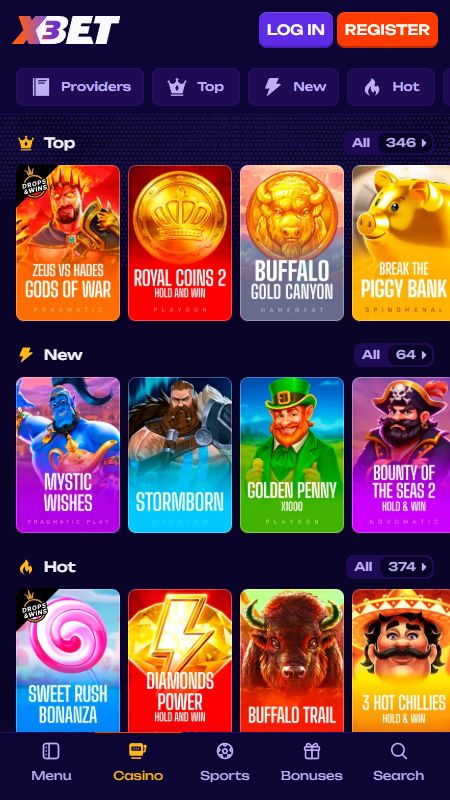 Tiešsaistes kazino sadaļa vietnē X3Bet