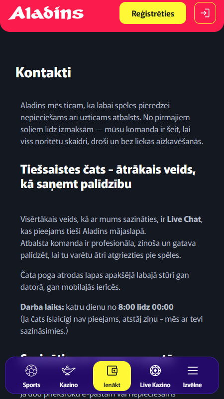 Aladins kazino kontakti