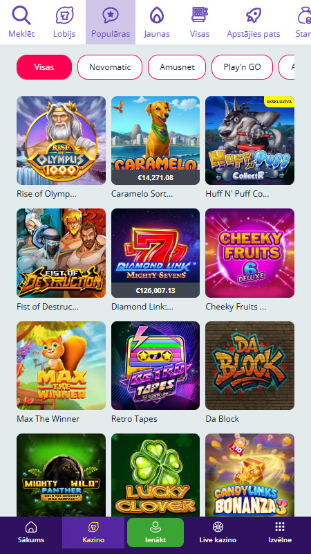 Laimz casino popular slots Latvia