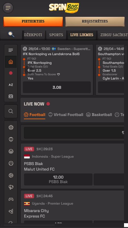 Šodienas spēles tiešraidē, uz kurām var likt likmes