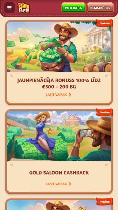 BillyBets bonusi un akcijas