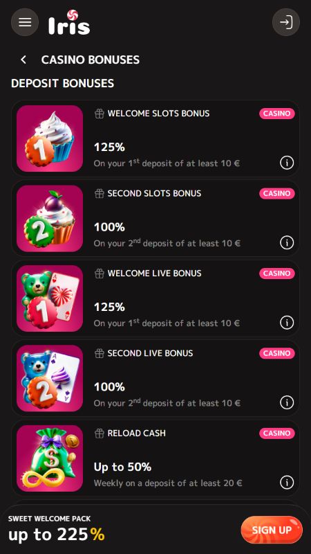 Iris Casino bonusi un akcijas