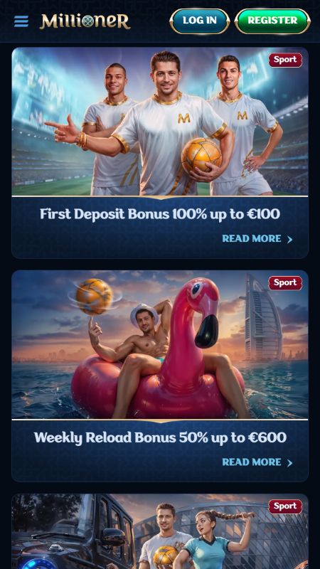 Bonusi un reklāmas piedāvājumi vietnē Millioner Betting Latvia