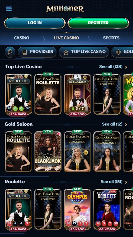 Tiešraides kazino ar īstiem dīleriem Millioner Casino