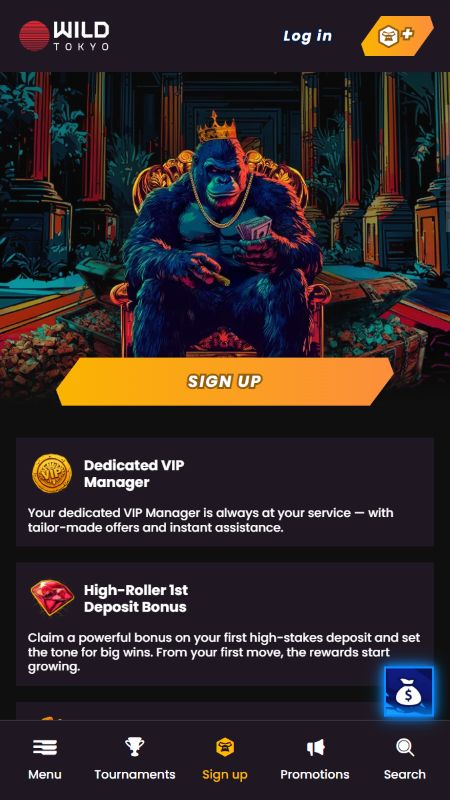 Lojalitātes programma Wild Tokyo un VIP klubs