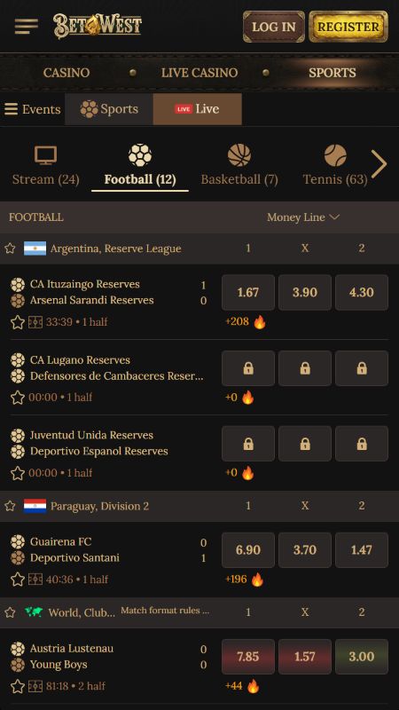 BetWest tiešraides likmes un naudas izņemšana