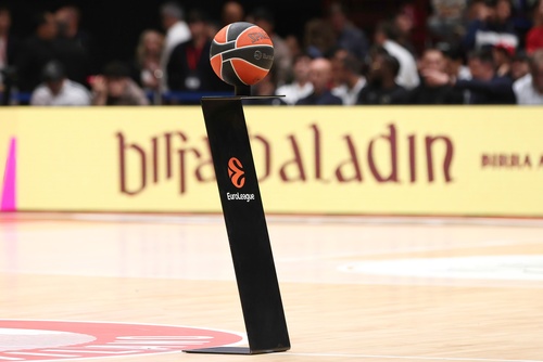 official ball of EuroLeague waiting teams for tip off during basketball game